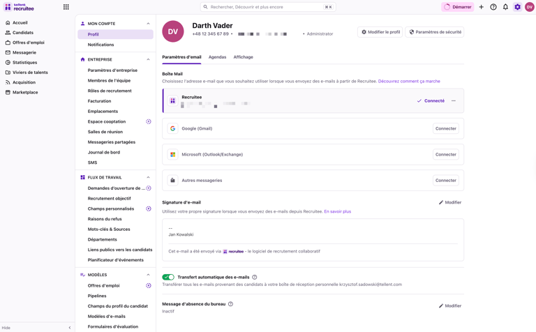 ATS et SIRH intégrés comme une plateforme de décision RH unifiée permettant de tout gérer dans un même espace de travail.