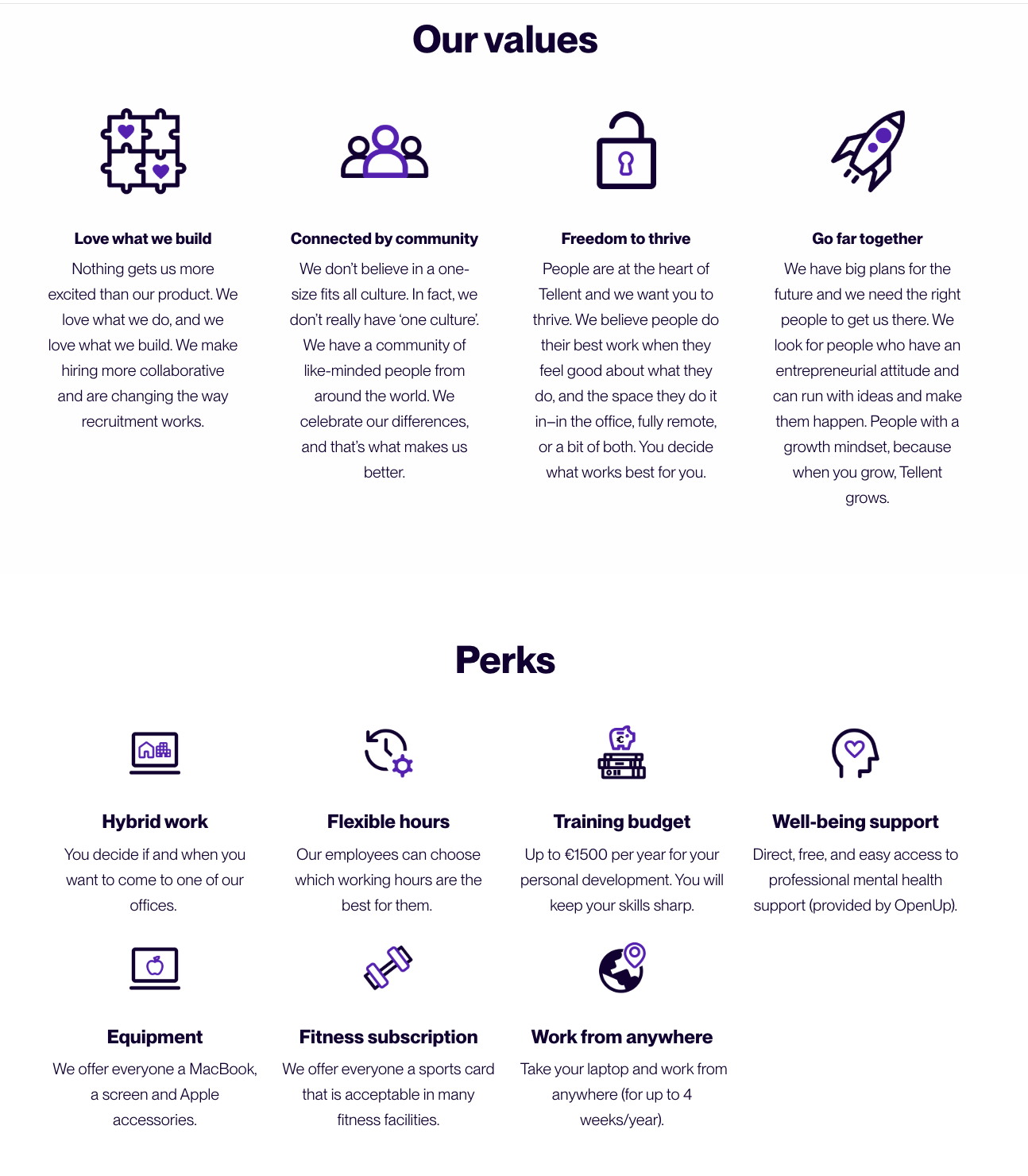 tellent careers page values