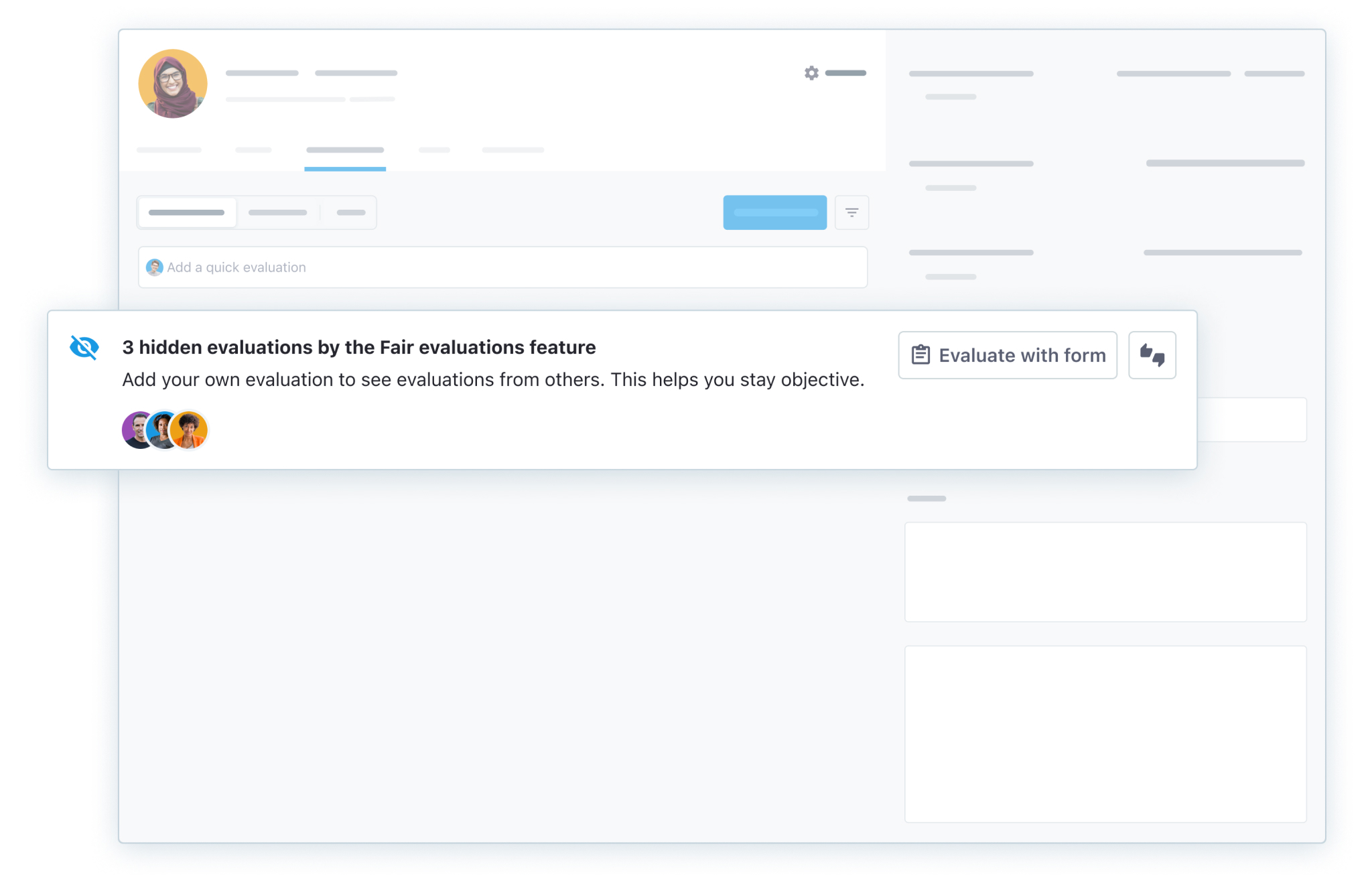 Screenshot of Recruitee's Fair Evaluations features